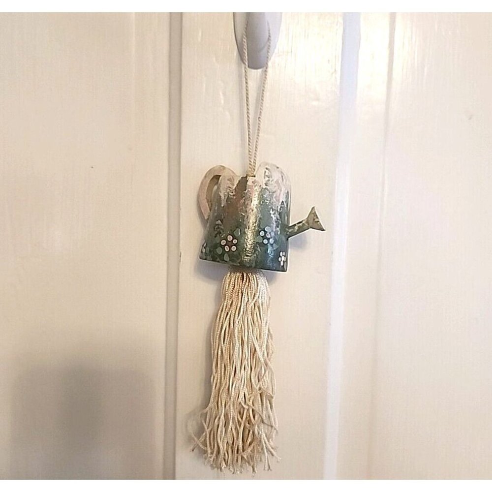 Hand Painted Watering Can Fan Pull Tie Back Tassel Floral Wooden Garden